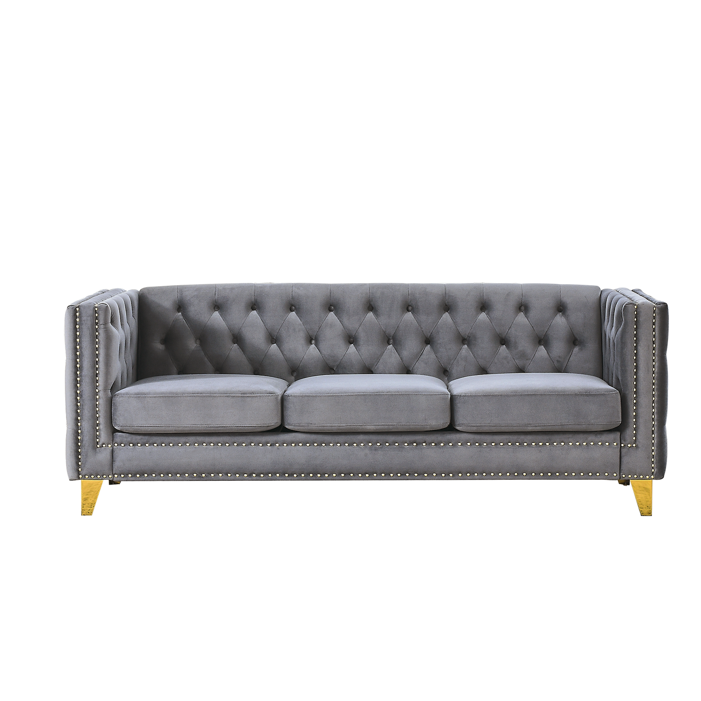 Velvet Tufted Square Arm Couch with Metal Legs - 2pcs