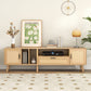 Rattan TV Stand with 2 Cabinets & 2 Open Shelves, Rattan-inspired Media Console Table for TVs up to 80'', Entertainment Center with Solid Wood Legs, TV cabinet for Living room, Bedroom, Home Theatre