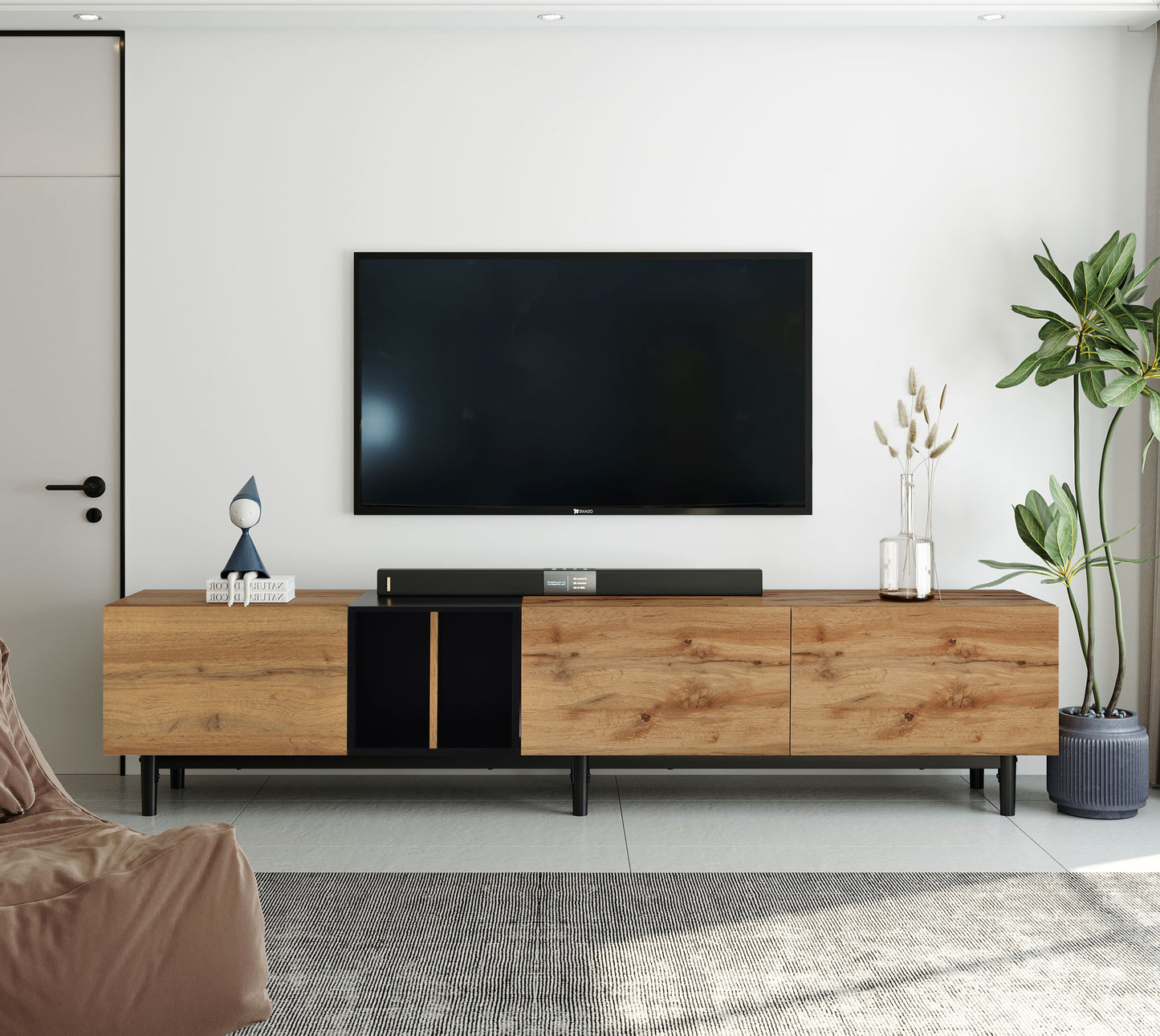 Modern TV Stand with 3 Doors For up To 80'' TV's