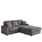 Corduroy 3-Seater Gray Sofa with Ottoman, Storage, & Cup Holders