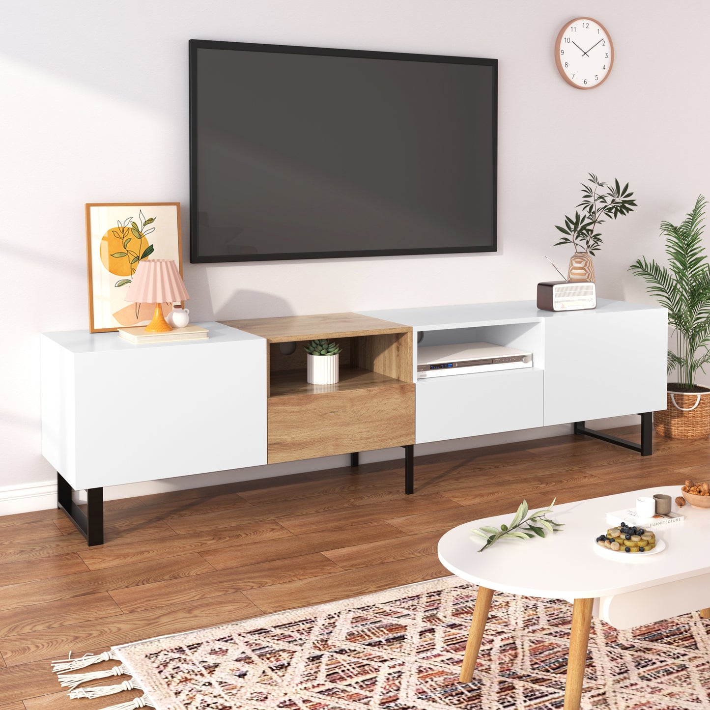 Modern TV Stand with 2 Cabinets & Open Storage Compartment for up to 85'' TV's