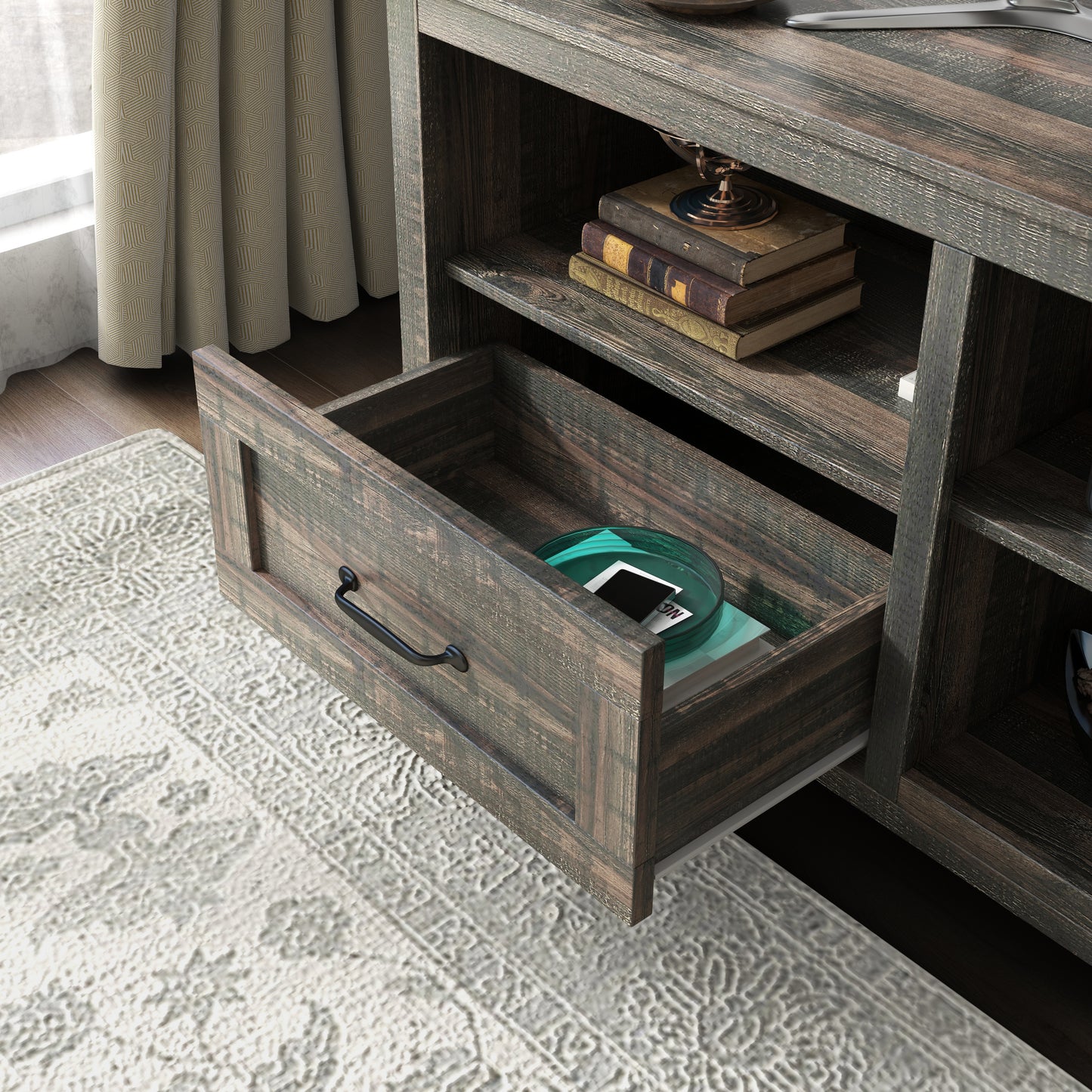 TV Stand with 2 Drawers and 4 High-Capacity Storage Compartment for up to 60" TV's - Black Pine