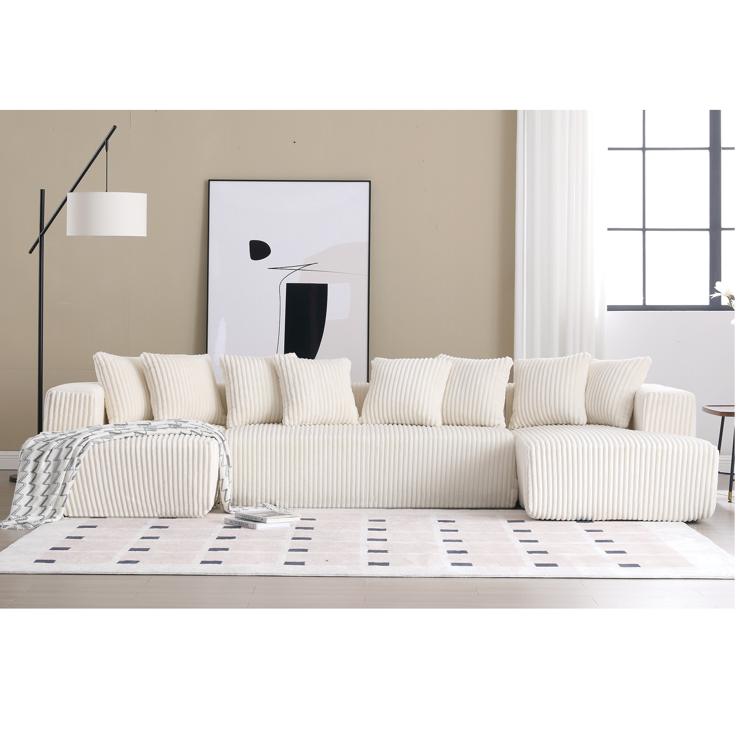 Modular Corduroy U-Sectional Sofa with Lounge Chaise