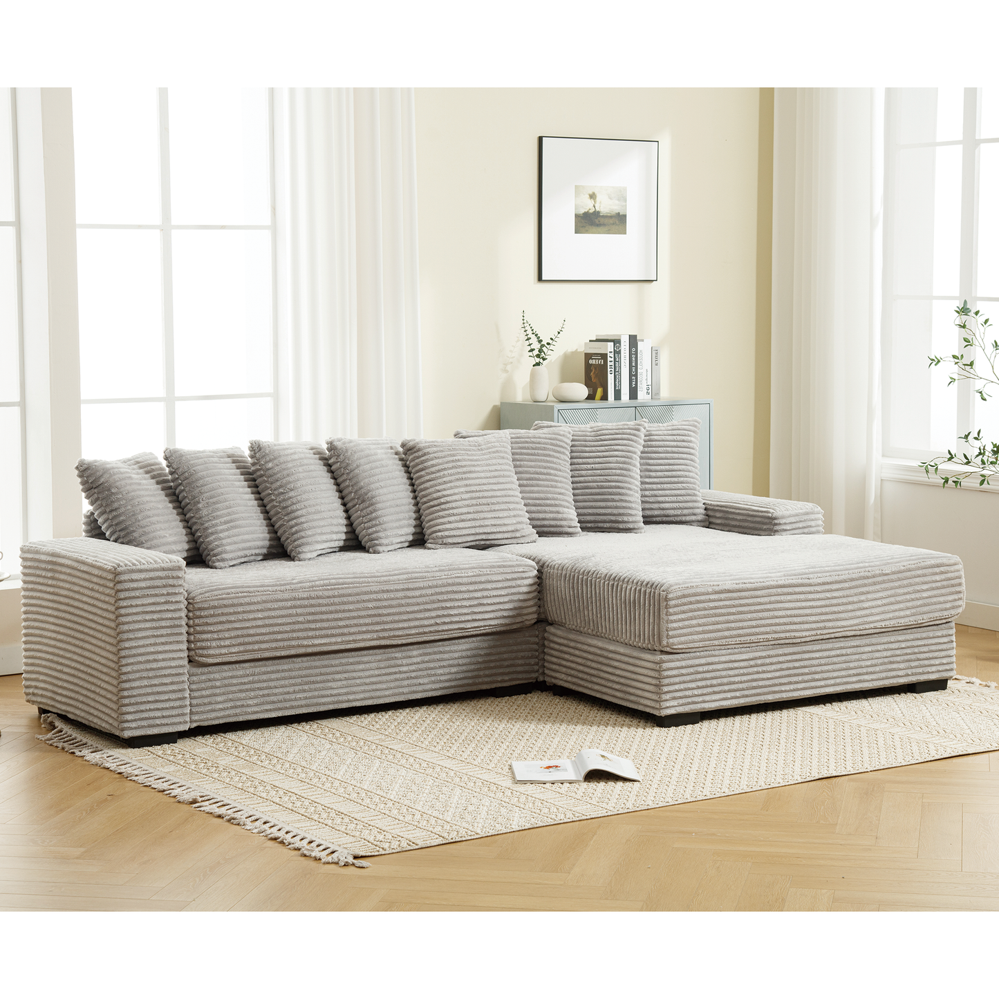 Oversized Corduroy L-Shaped Sofa - 2-Piece Sectional