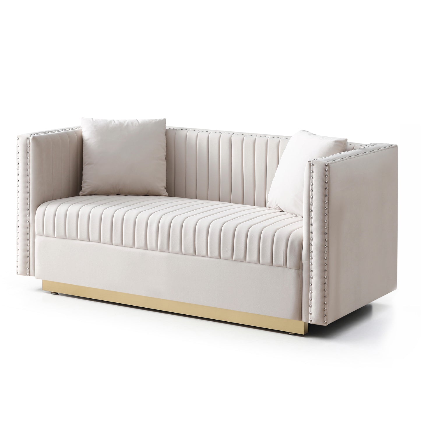 Contemporary Vertical Channel Tufted Velvet Sofa Loveseat Set