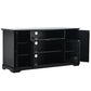 U-Can TV Stand for TV up to 65in with 2 Tempered Glass Doors Adjustable Panels Open Style Cabinet, Sideboard for Living room, Black