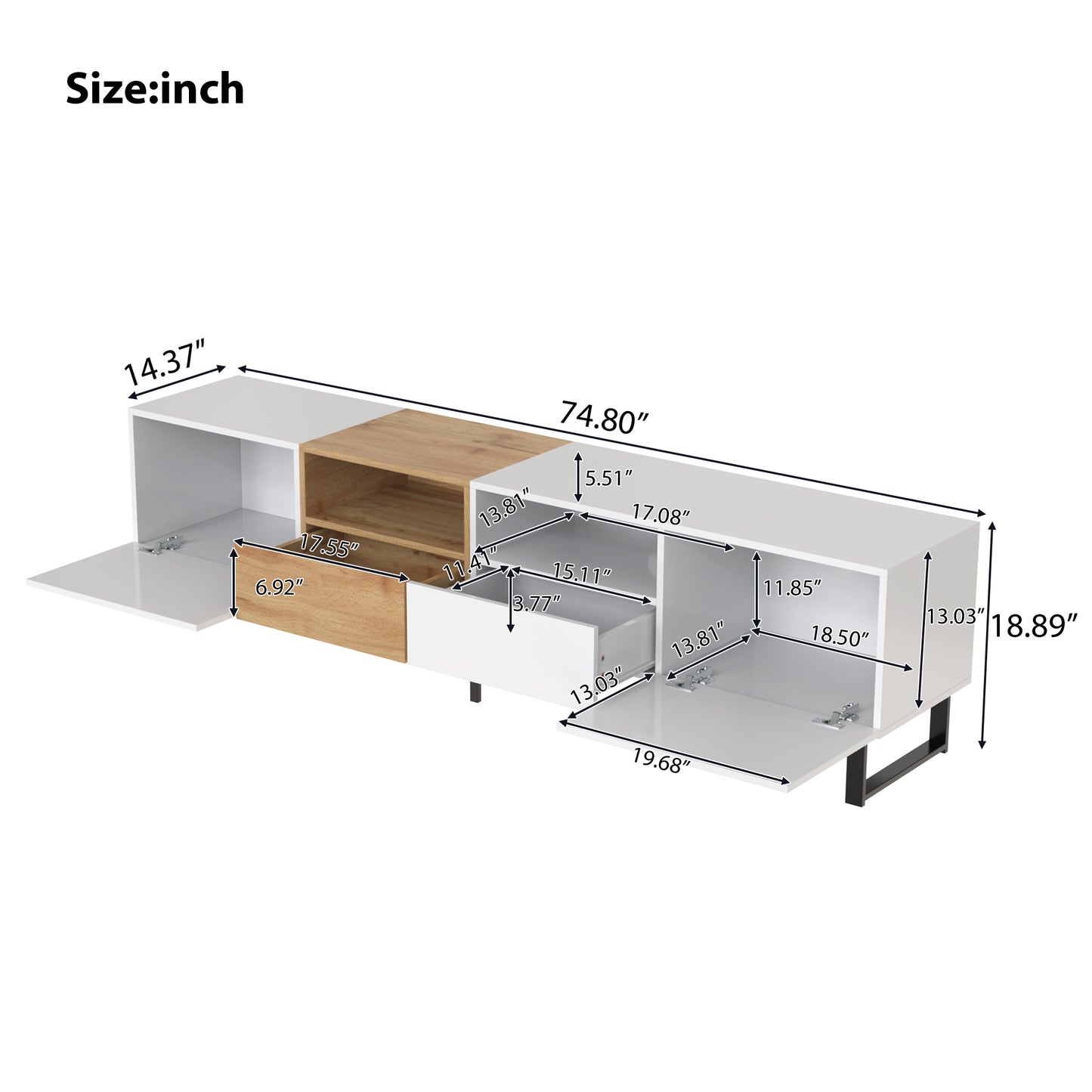 Modern TV Stand with 2 Cabinets & Open Storage Compartment for up to 85'' TV's