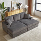 Corduroy 3-Seater Gray Sofa with Ottoman, Storage, & Cup Holders