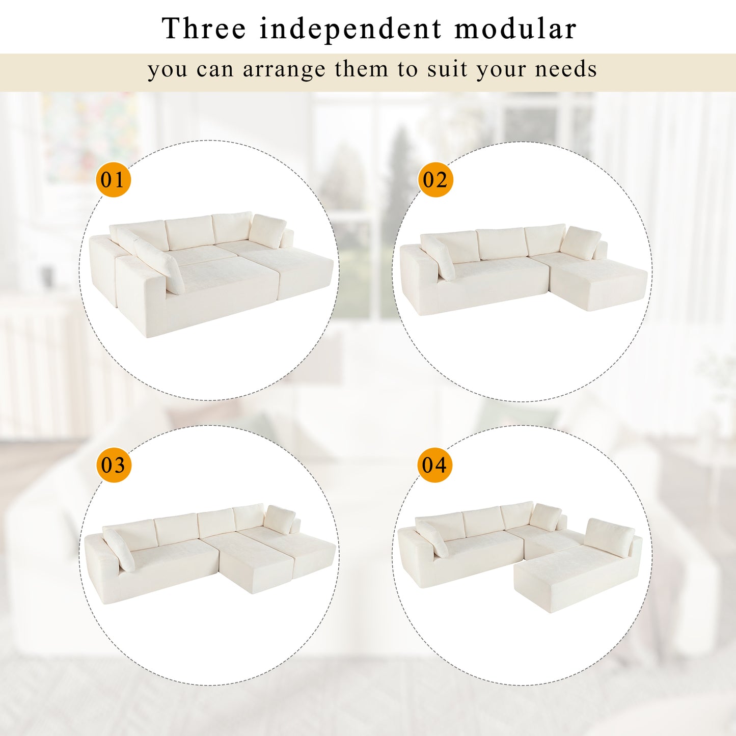 Large Modular U Shape Sectional Sofa - 3 Piece Combination