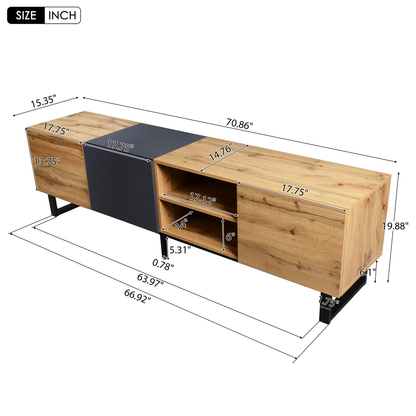 Modern TV with 3 Cabinets & Open Shelves For up to 80'' TV's