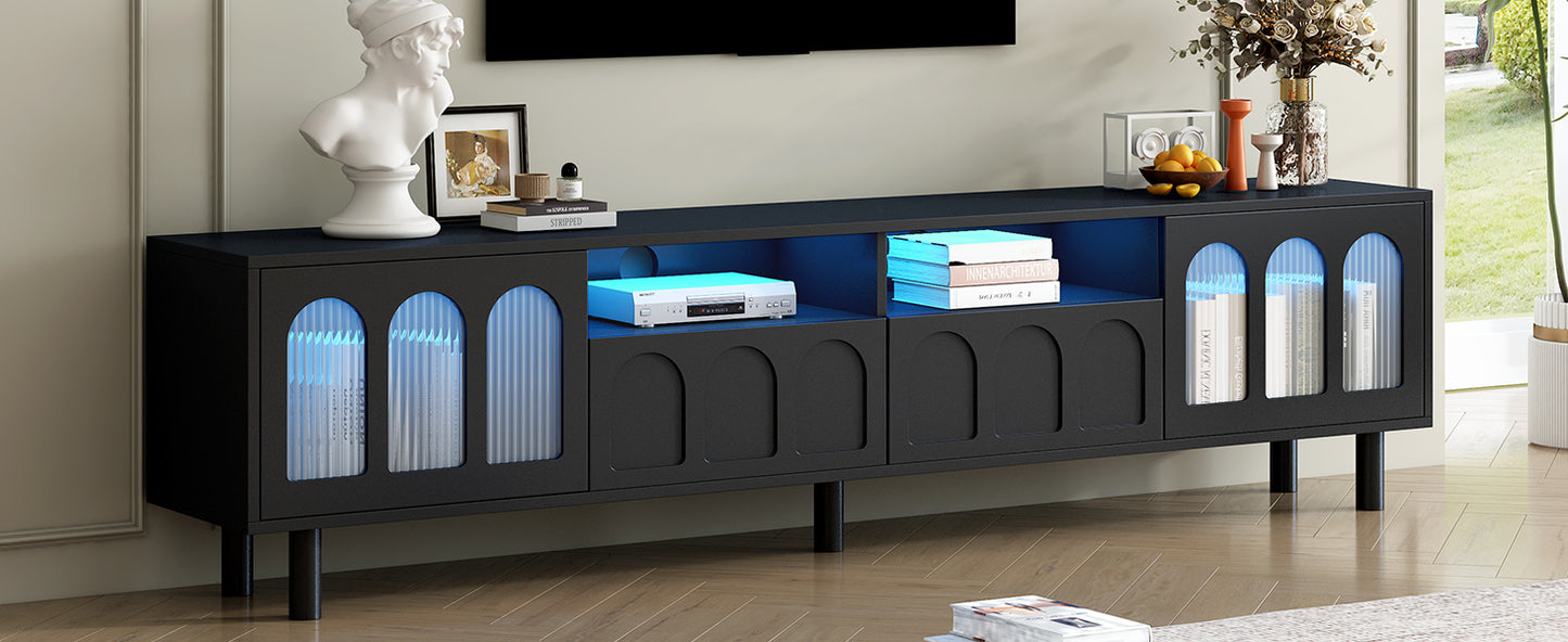 Fluted Glass TV Stand with LED Light Strip for Up to 80'' TV's