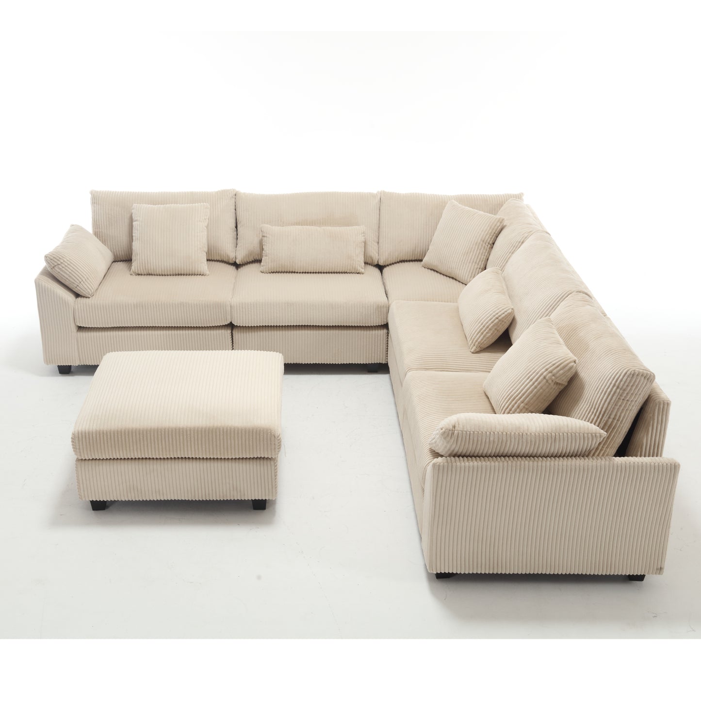 Oversized Corduroy Cloud Sectional Sofa with Plush Ottoman