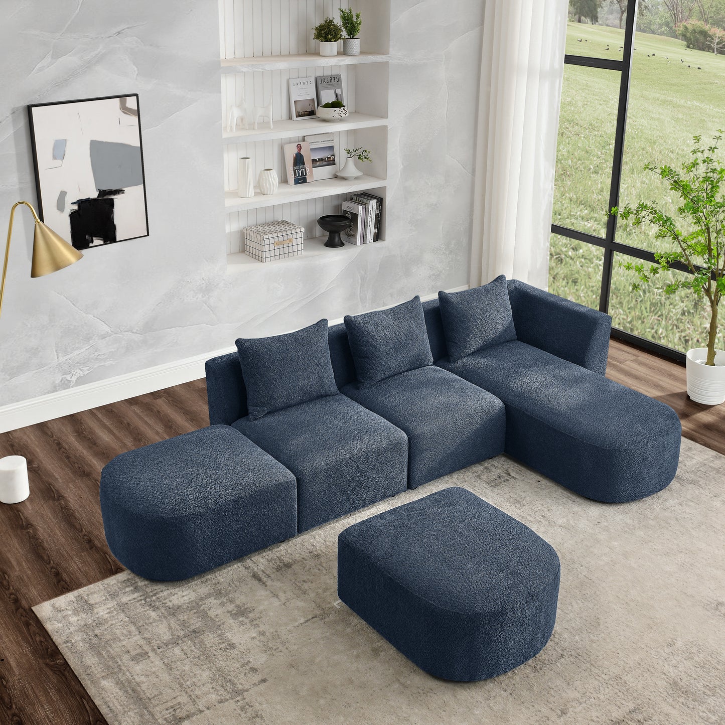 L-Shaped Modular Sectional Sofa with Chaise and Ottoman