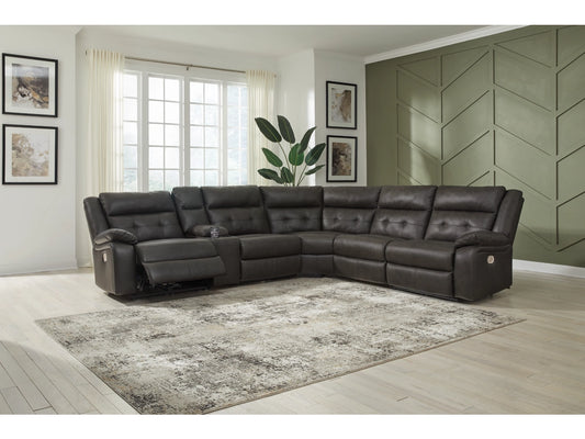 MACKIE PIKE 6-PIECE POWER RECLINING LEATHER MODULAR SECTIONAL WITH CONSOLE