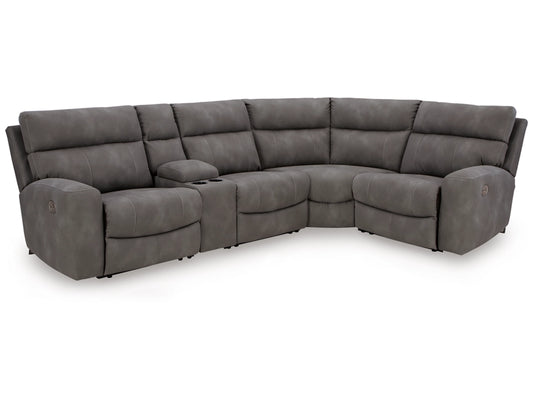 NEXT-GEN DURAPELLA 5-PIECE PERFORMANCE FABRIC DUAL POWER RECLINING MODULAR SECTIONAL WITH CONSOLE