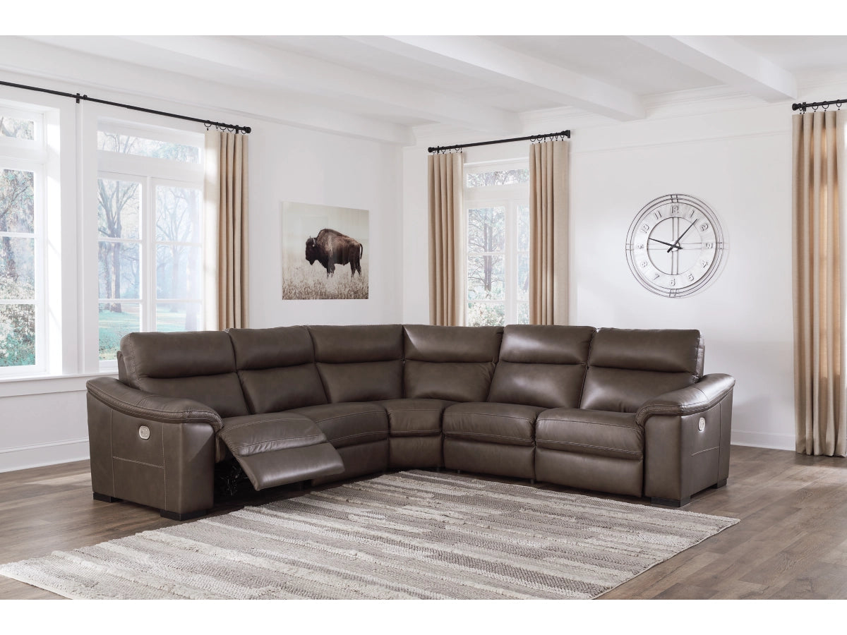 SALVATORE 5-PIECE DUAL POWER LEATHER MODULAR RECLINING SECTIONAL