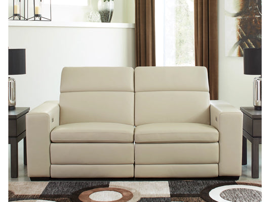 TEXLINE 2-PIECE DUAL POWER LEATHER RECLINING MODULAR LOVESEAT