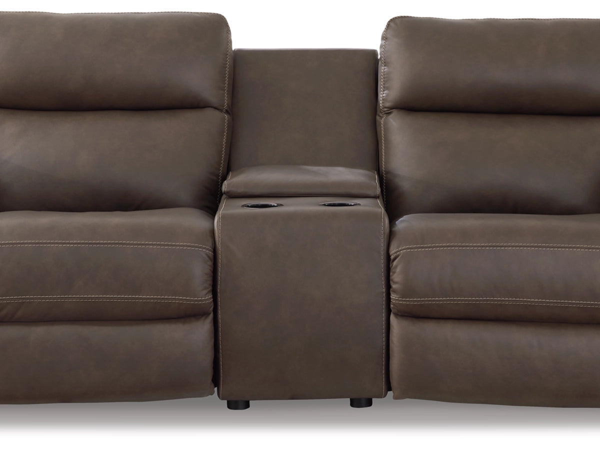 SALVATORE 3-PIECE DUAL POWER LEATHER RECLINING MODULAR LOVESEAT WITH CONSOLE