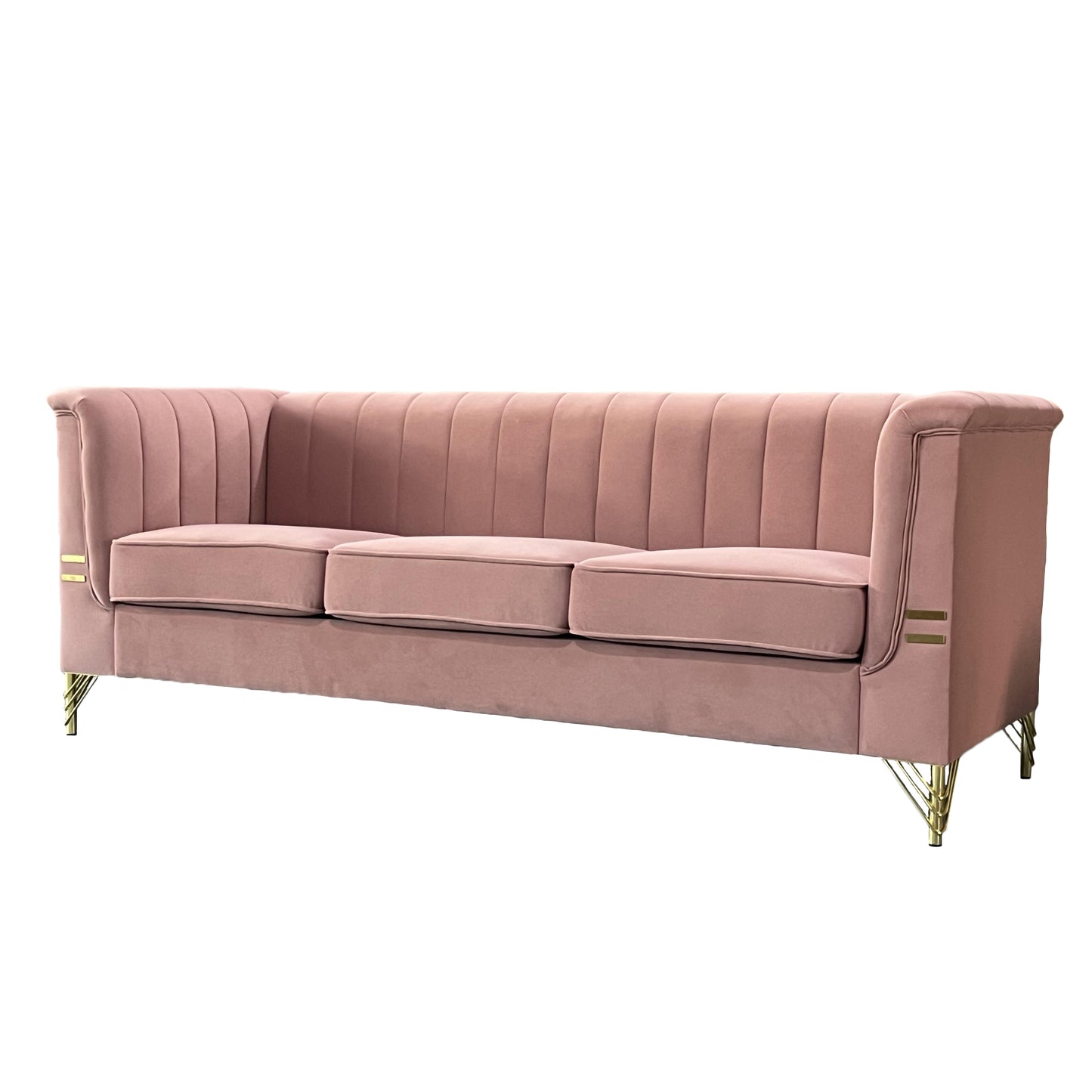 Velvet, 3-Seater Sofa Couch with Golden Metal Legs