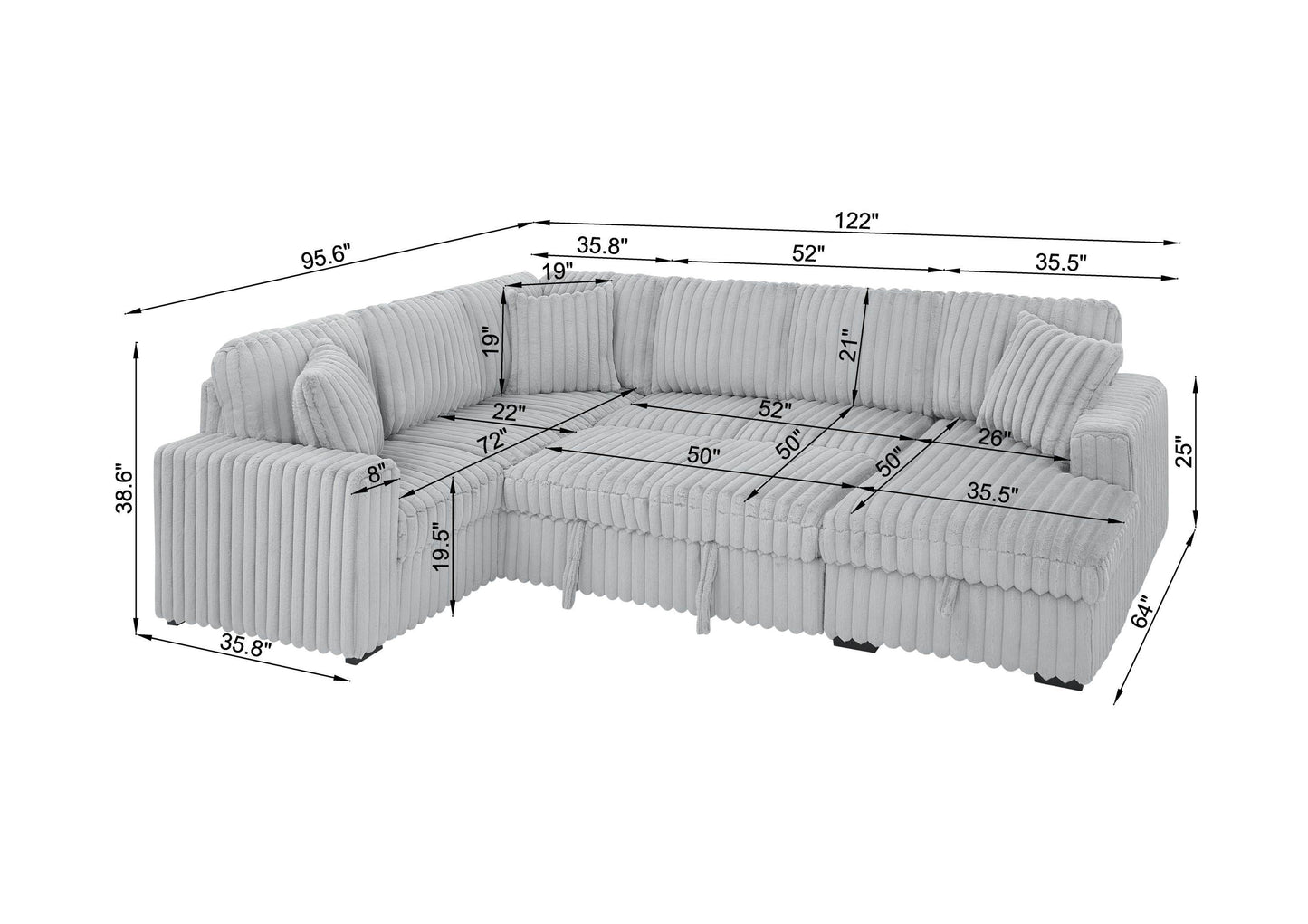 Oversized Corduroy Sectional With USB Charging Ports