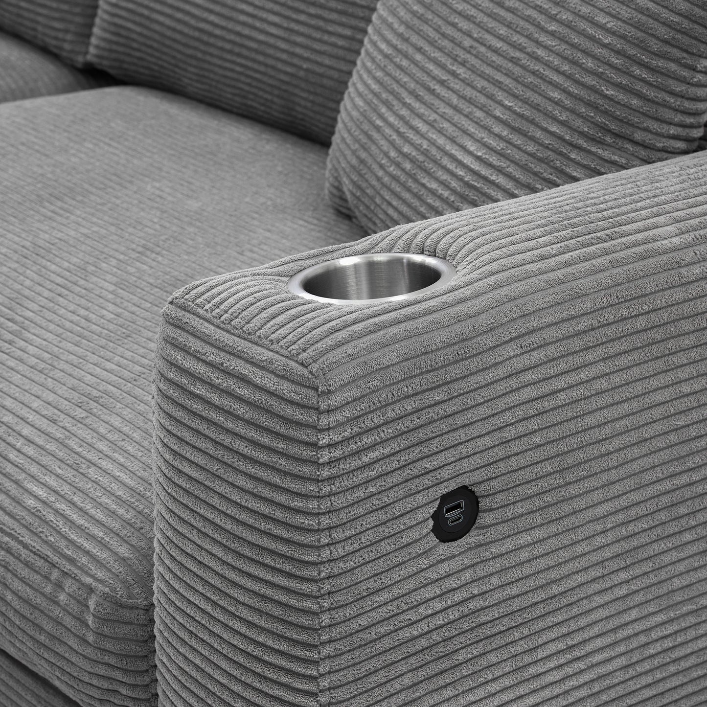 Oversized Corduroy L-Shaped Sectional Sofa with USB Ports & Cup Holders