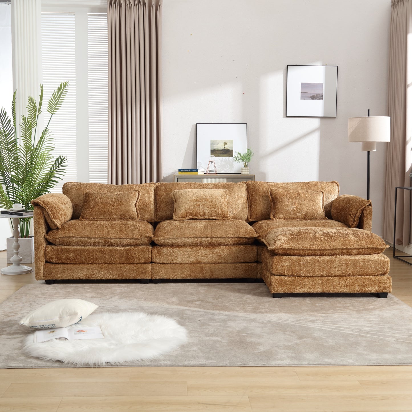 Boucle Fabric Oversized three-seat L-Shape Sectional