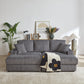 Corduroy 3-Seater Gray Sofa with Ottoman, Storage, & Cup Holders