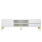 TV stand,TV Cabinet,entertainment center,TV console,media console,with LED remote control lights,UV bloom drawer panel,gold metal table legs, can be placed in the living room, bedroom, color: white