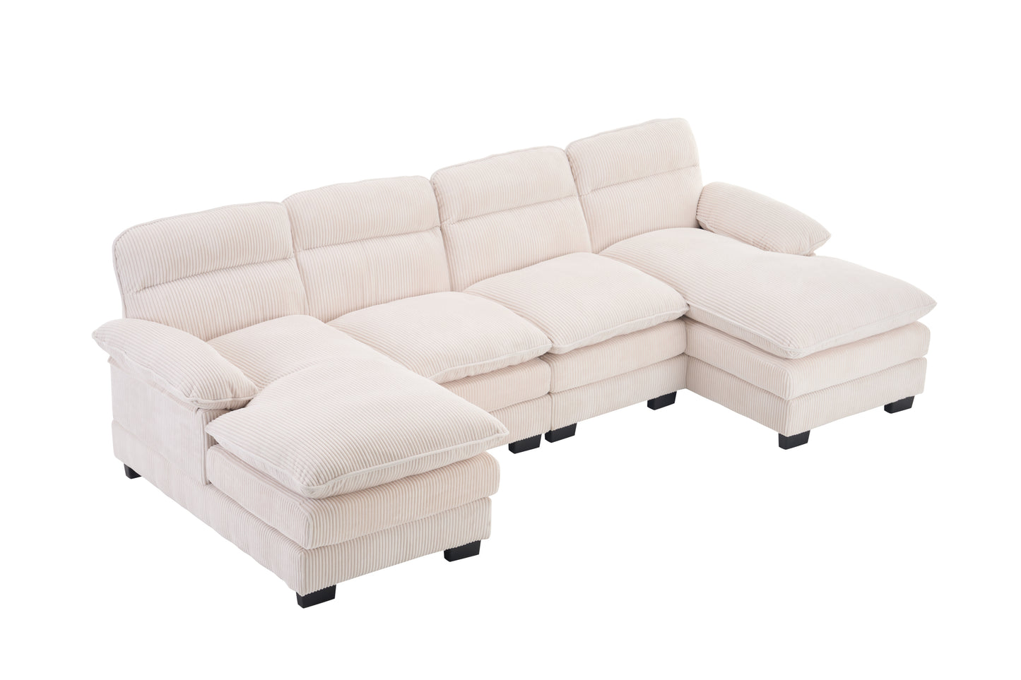 U-Shape Modular Corduroy Sofa - 2 Single Seats & 2 Chaises for Ultimate Comfort