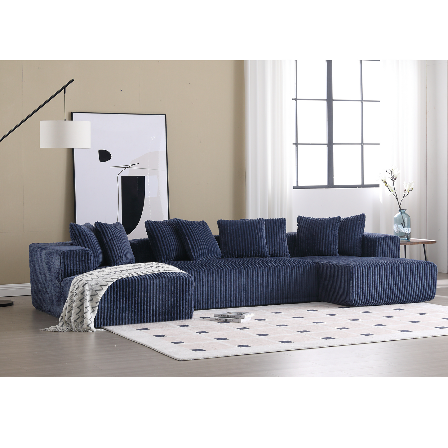 Corduroy L-Shaped Modular Sectional Sofa with Chaise