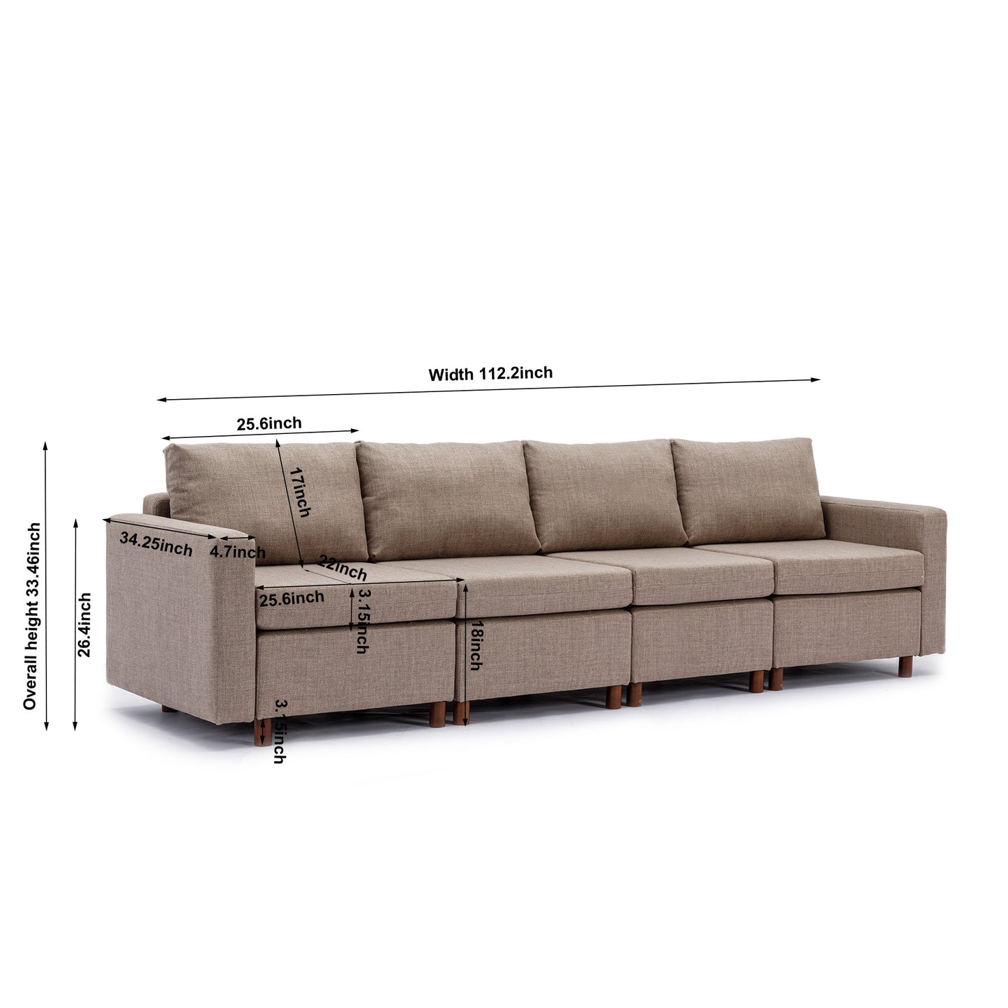 4-Seat Modular Sectional Sofa with 2 Ottomans