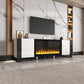 ON-TREND Modern TV Stand with 34.2" Non-heating Electric Fireplace, High Gloss Entertainment Center with 2 Cabinets, Media Console for TVs up to 78", White