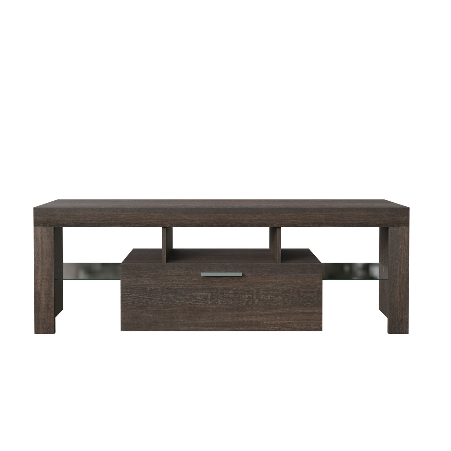 Modern Brown TV Stand with LED Lights, Tempered Glass Shelf & Stylish Design For up to 55" TV's