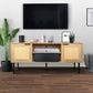 Wooden TV Stand for TVs up to 65 Inches,with 2  Rattan Decorated Doors  and 2 Open Shelves,Living Room TV Console Table Wooden Entertainment Unit, Natural Color