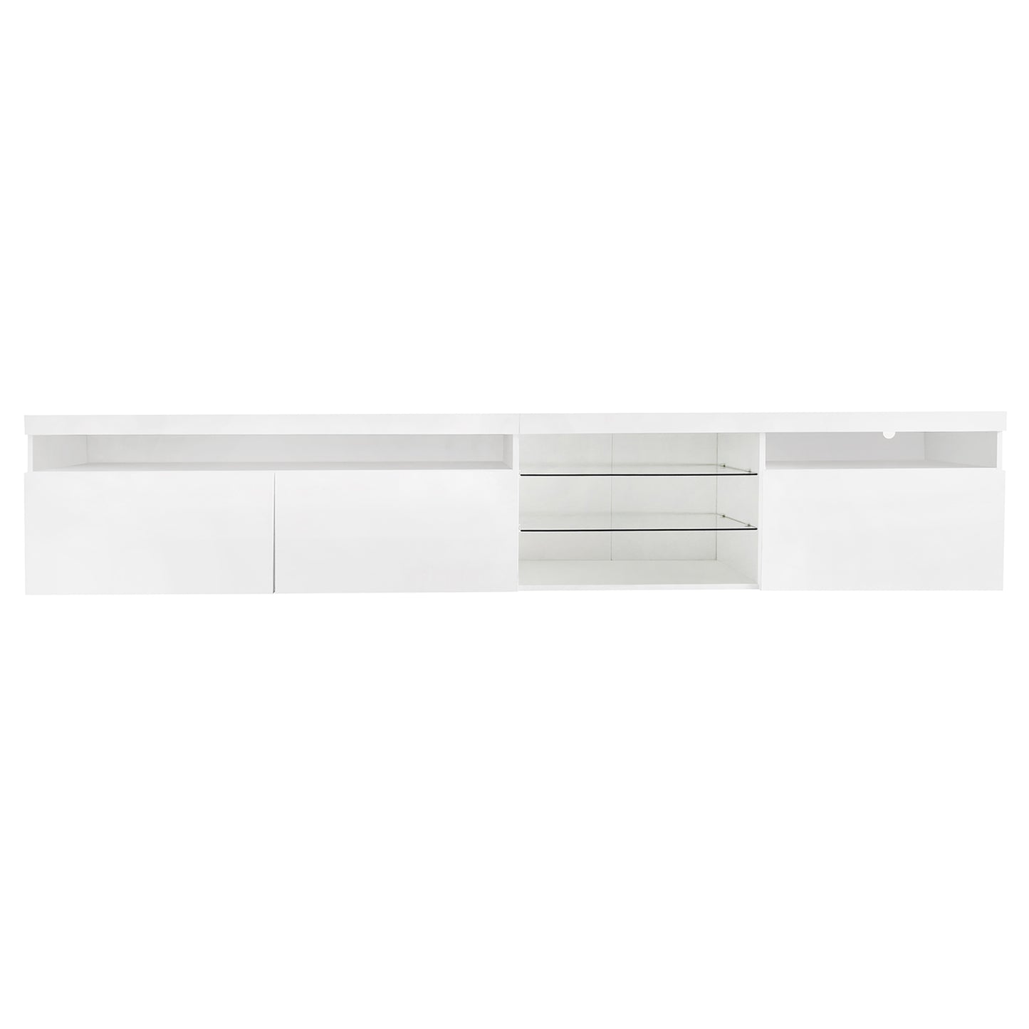 ON-TREND Unique Design TV Stand with 2 Glass Shelves, Ample Storage Space Media Console for TVs Up to 105", Versatile TV Cabinet with LED Color Changing Lights for Living Room, White