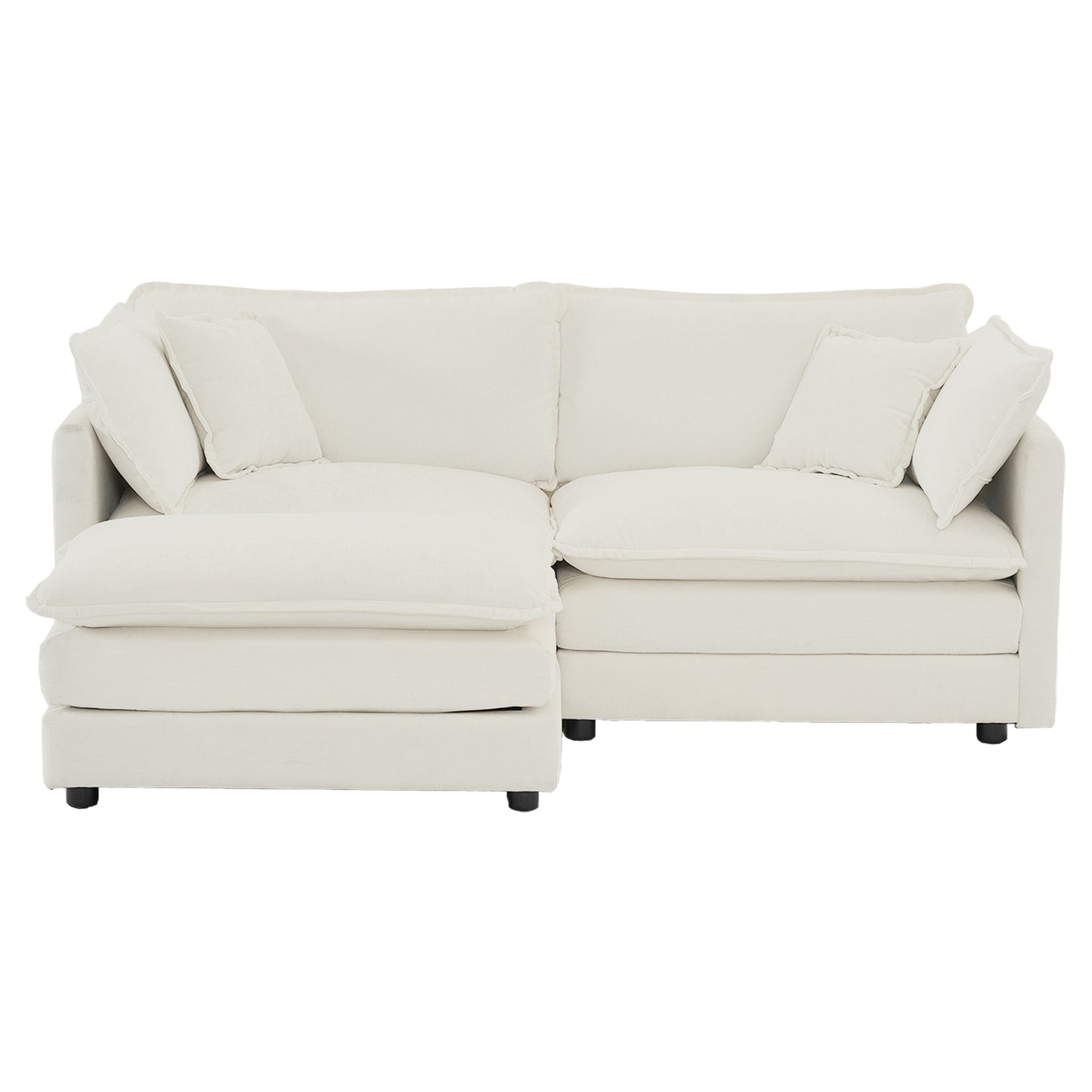 Chenille Fabric Sectional Sofa with 1 Footrest - Two-Seater