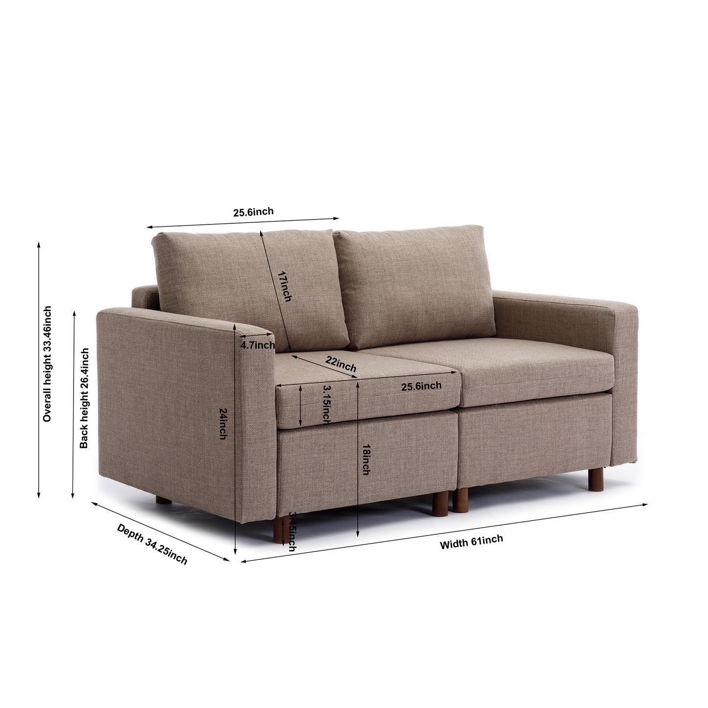 2-Seat Modular Sectional Sofa with 2 Ottomans