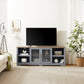 Modern Farmhouse Entertainment Console with Glass Door Cabinets and Open Shelves for up to 80'' TV's