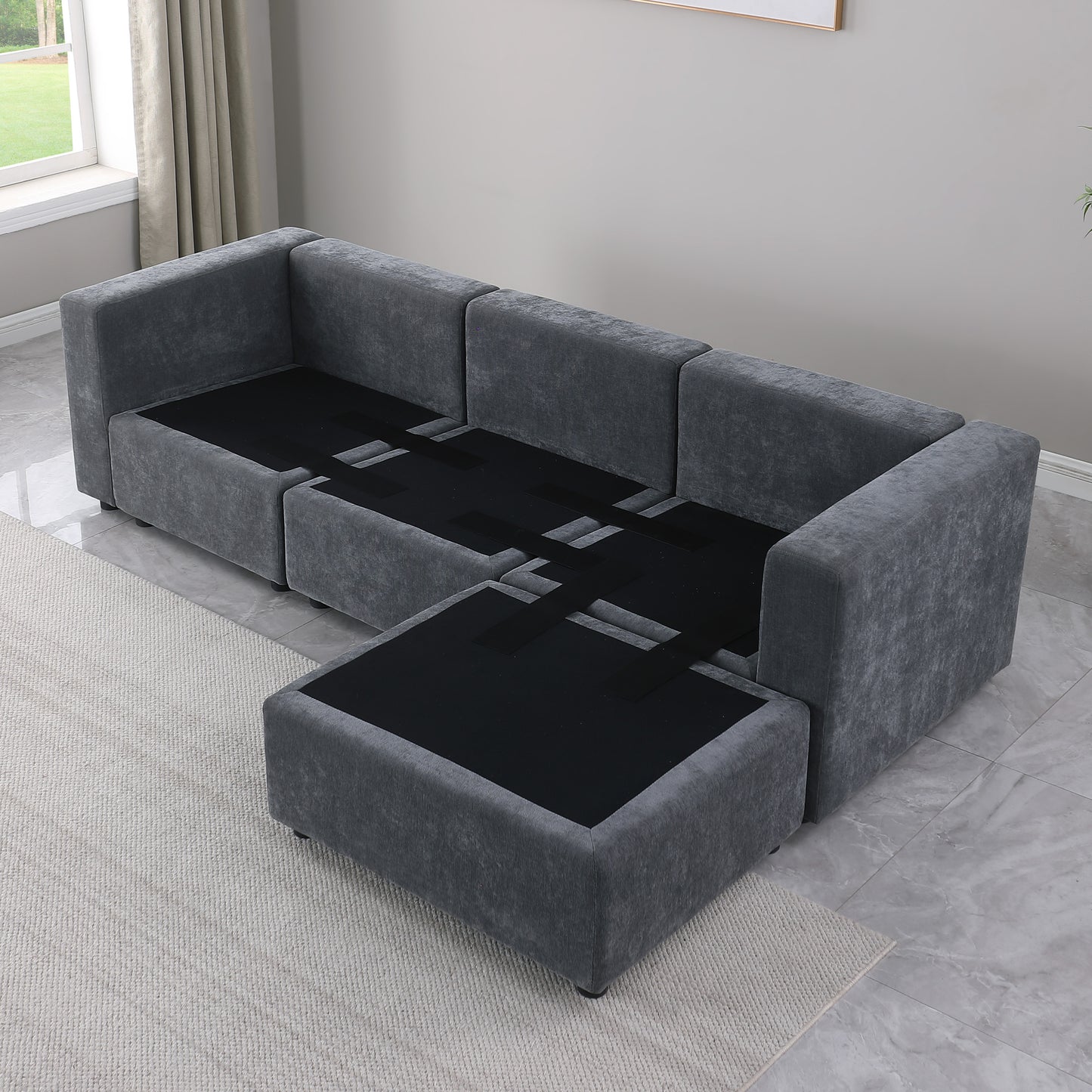 Modular Sectional Sofa with Reversible Chaise and Ottomans - 4-Seat