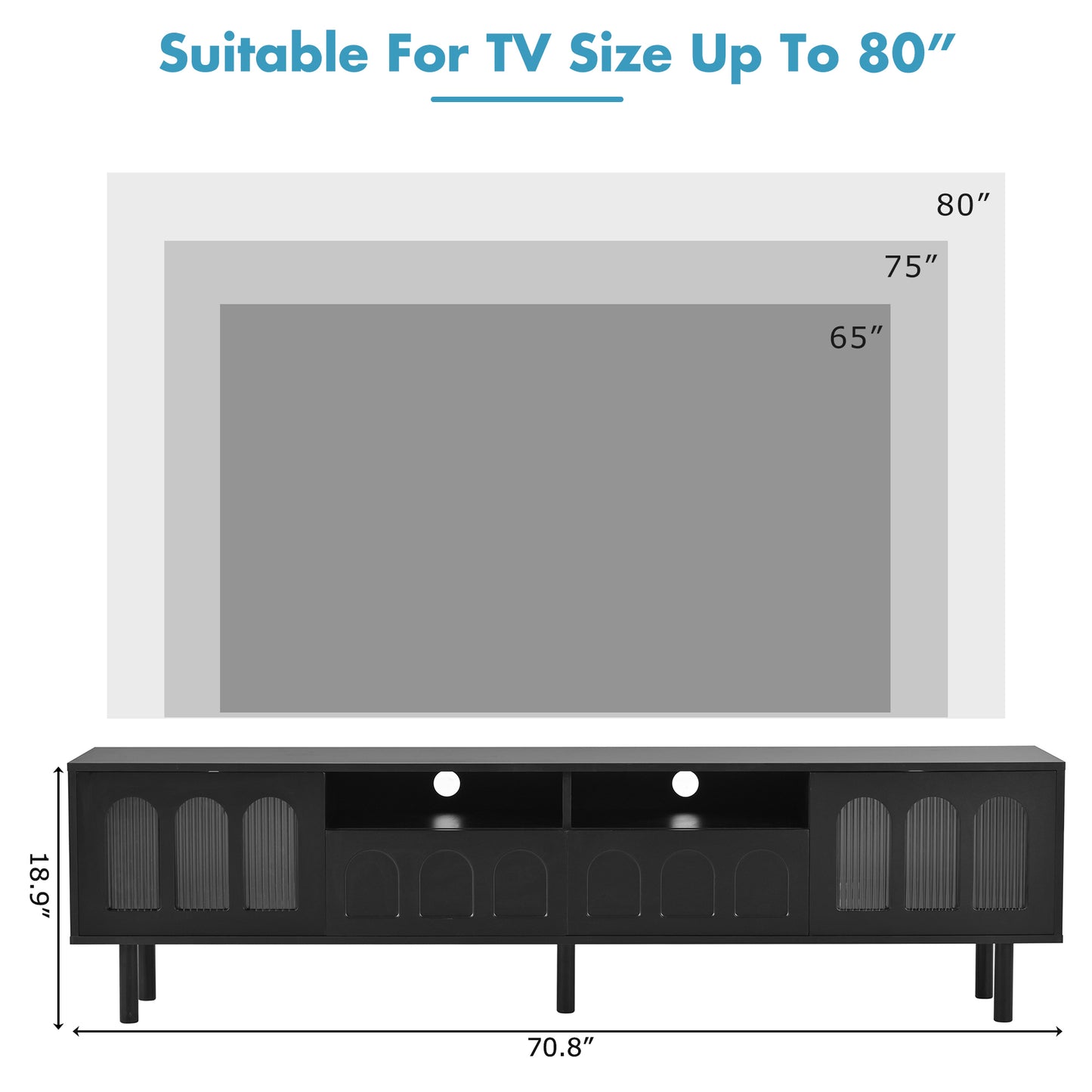 Fluted Glass TV Stand with LED Light Strip for Up to 80'' TV's