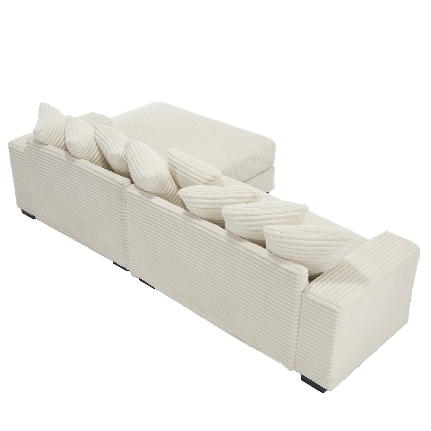 Oversized Corduroy L-Shaped Sofa with Chaise & Pillows