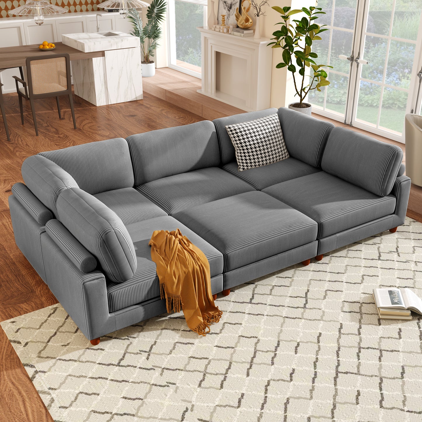 Modular Sectional Sofa with Ottoman - 6-Seater