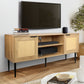 Wooden TV Stand for TVs up to 65 Inches,with 2  Rattan Decorated Doors  and 2 Open Shelves,Living Room TV Console Table Wooden Entertainment Unit, Natural Color