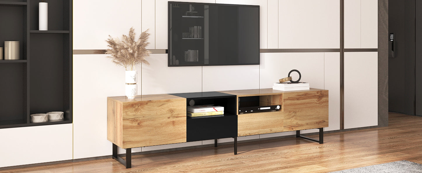 Modern TV Stand with 2 Cabinets & Open Storage Compartment, for TVs up to 85''