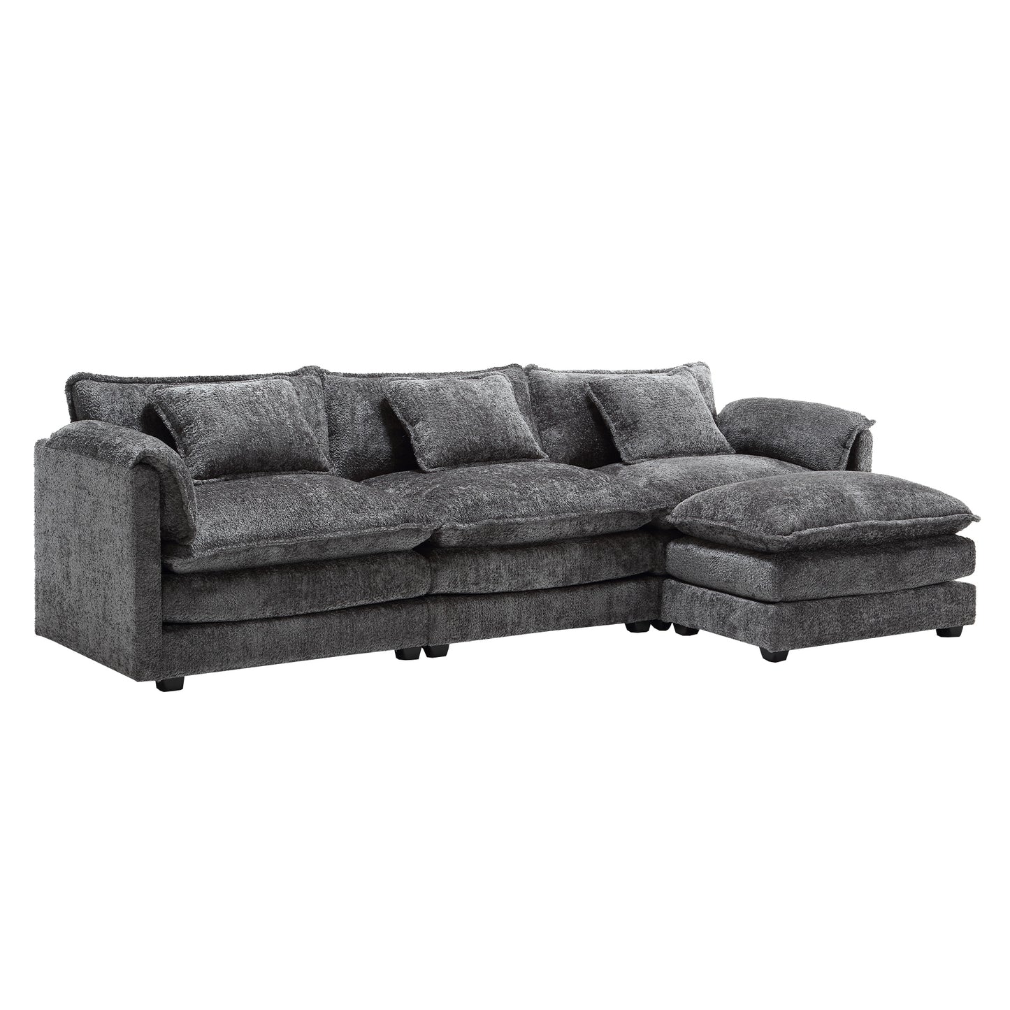 Oversized Boucle Fabric L-Shape Sectional - Movable Pedals with Detachable Armrests