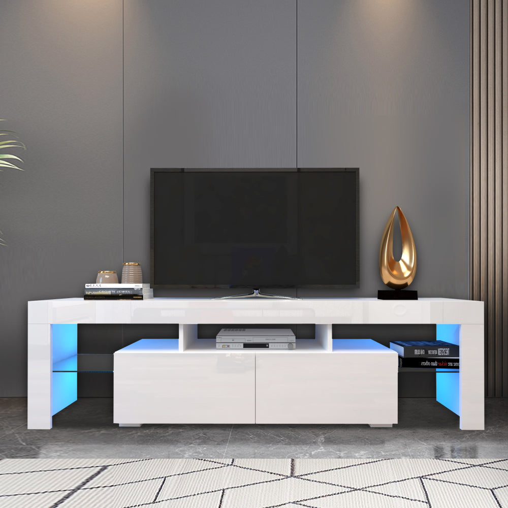 Modern White LED TV Stand with 20 Color Options & Remote Control For up to 70" TV's