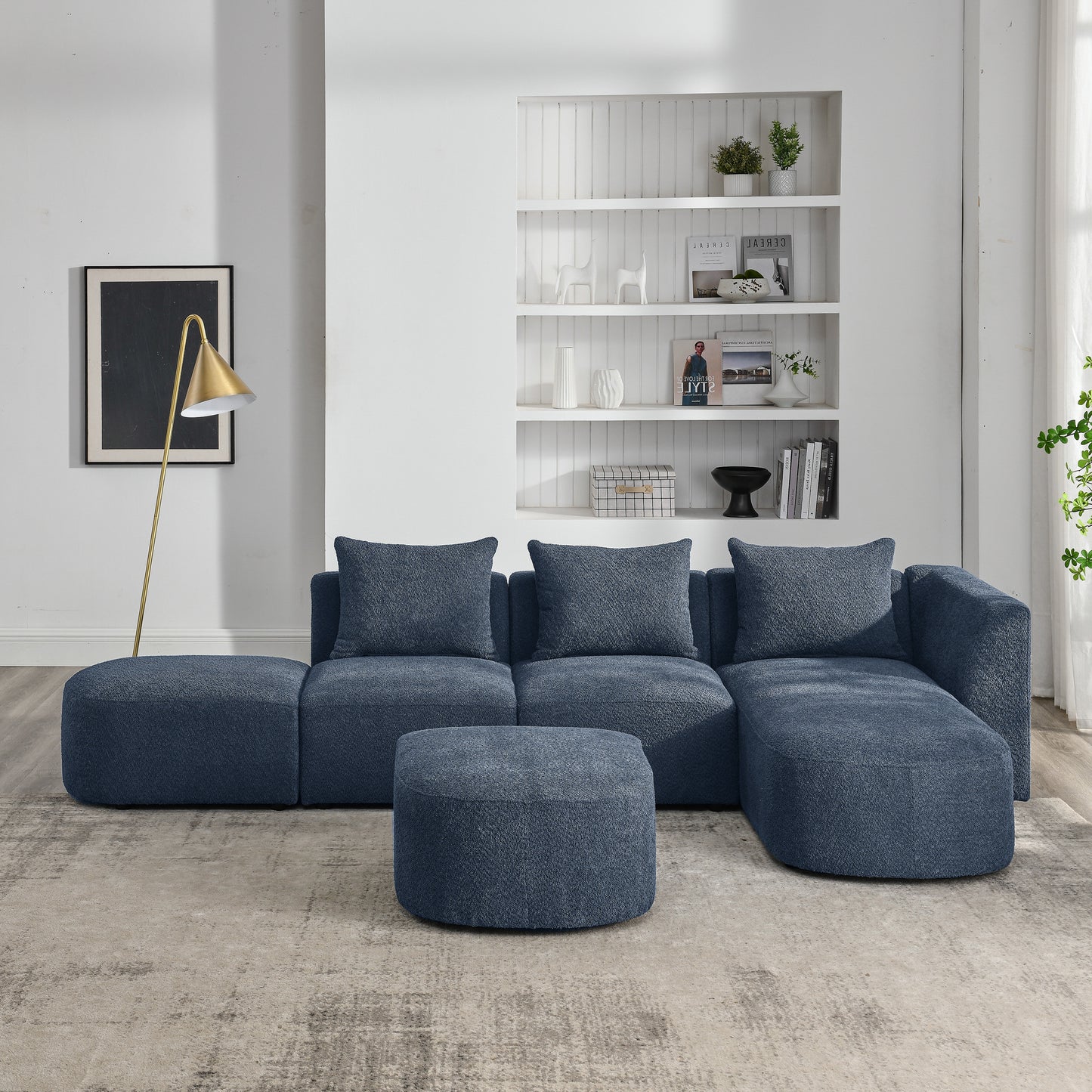 L-Shaped Modular Sectional Sofa with Chaise and Ottoman