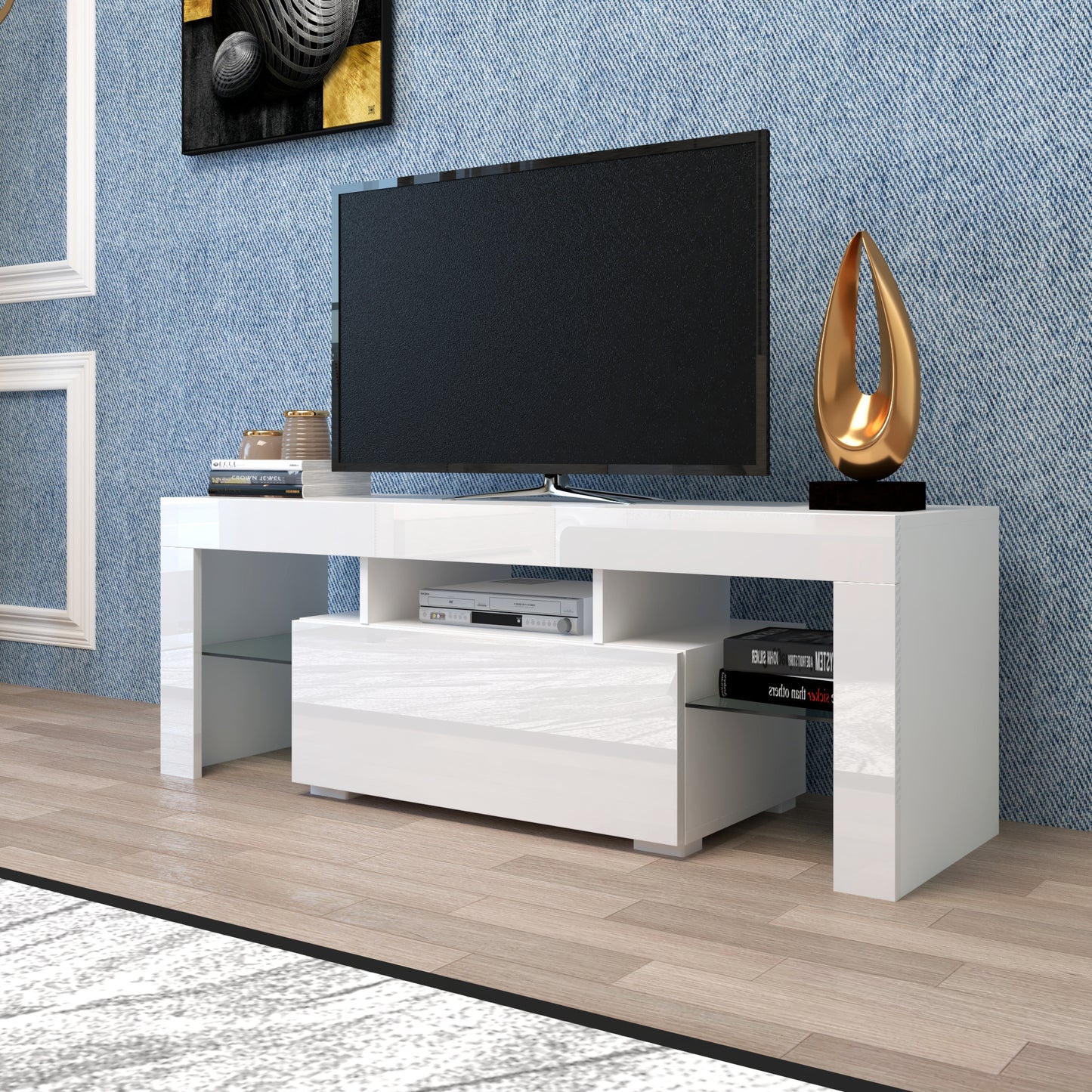 Large Entertainment TV Stand with LED Light TV Cabinet