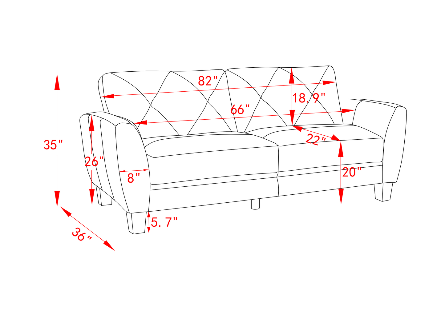 Genuine Leather Two-Over-Two Sofa