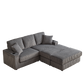 Corduroy 3-Seater Gray Sofa with Ottoman, Storage, & Cup Holders